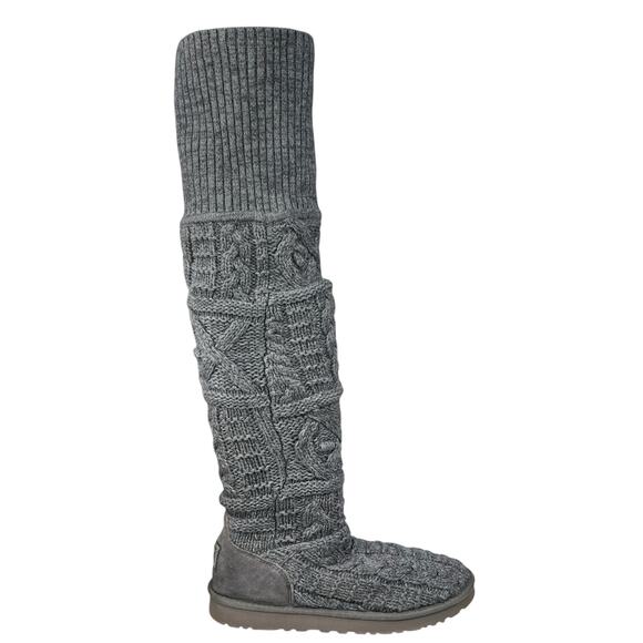 UGG Women’s Over The Knee Twisted Cable Grey Knit Boots Size US 10